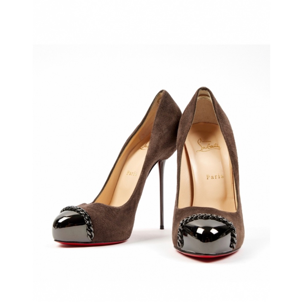 CHRISTIAN LOUBOUTIN High Heel BROWN PUMPS SUEDE LEATHER Stiletto HEELS 39 8-8.5